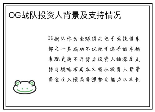 OG战队投资人背景及支持情况